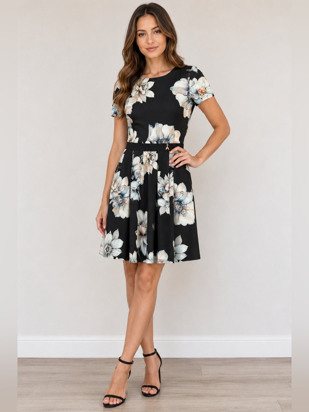 Patrizia Pepe Black Floral Fit & Flare Dress Italian Size 42